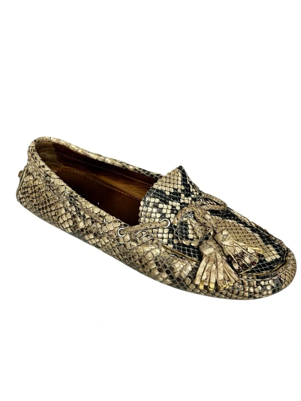 Coach Nadia Snakeskin Print Leather Driving Loafers Size 7 Tassel Loafers